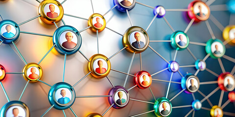 Glossy Digital Networking Background with Interconnected Nodes and Community Symbols, Ample Copy Space for Modern Digital Networking and Community Connectivity - Perfect for Photo Stock Concept