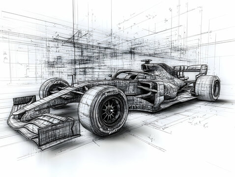 Illustration - Formula 1 Car Blueprint Design Sketch