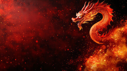 Dragon dance- dark red background with copy space