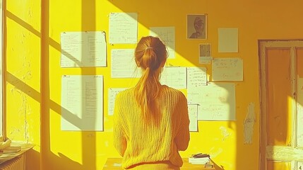 Creative Female Innovator in Vibrant Yellow Space