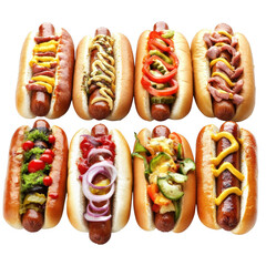 Variety of Delicious Hot Dogs on White Background