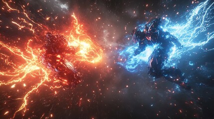 Epic Clash of Lightning Forces in a Vibrant Fantasy Battle Scene. AI generated illustration