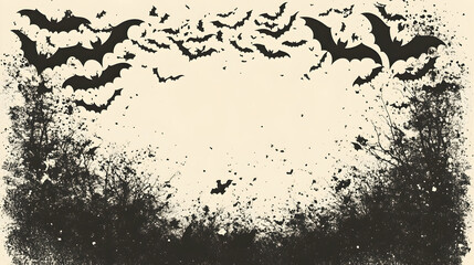 Fototapeta premium Bats flying in the night sky, halloween, spooky, scary, dark, silhouette