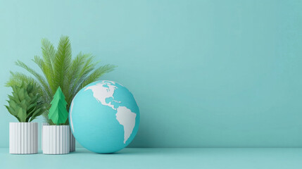 Sustainable Business Climate Commitment Report with Green Energy Symbols and 3D Earth