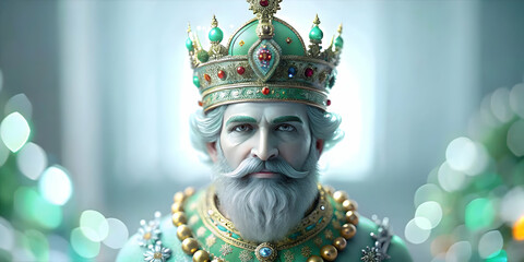 Fototapeta premium Detailed Close Up Portrait of Reyes Magos Adorned in Festive Makeup, Regal Appearance & Vibrant Spirit for Magazine Advertisements or Banners, Ideal for Creative Photo Stock Concept with Copy Space