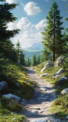 Obraz premium Mountain Trail with Sunlit Path