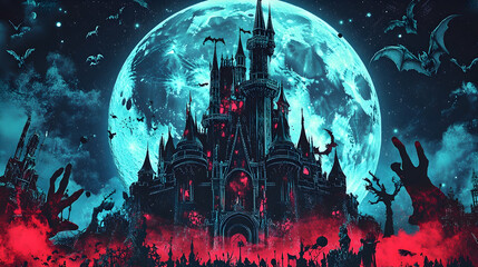 Halloween Castle, spooky, scary, night, dark, moon