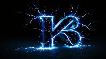  Electric Blue Lightning Letter 'K' Digital Illustration