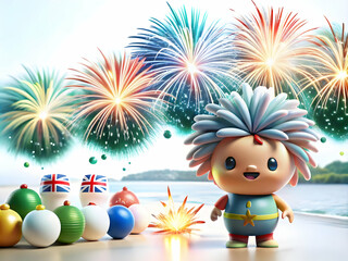 Bokeh Australia Day Fireworks Beach Digital Art Background Blurred Festive Celebration Natural Beauty Copy Space Photo Stock Concept