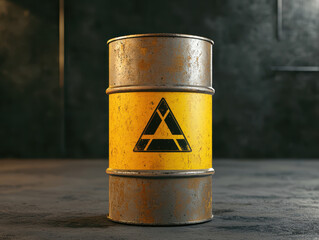 yellow barrel with radioactive symbol, indicating caution