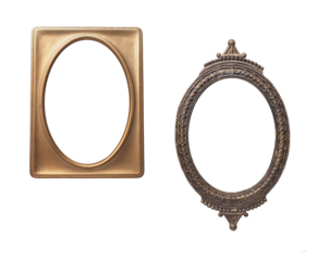 Old golden vintage photo frames on a transparent background, space for your images or text