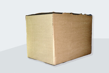 old cardboard box on white background