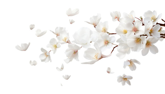 Fototapeta flying white flowers branch isolated on transparent background cutout