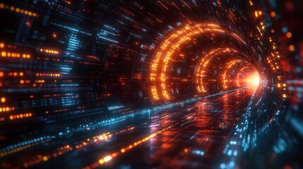 Obraz premium A futuristic tunnel of light and data, suggesting speed and technology.