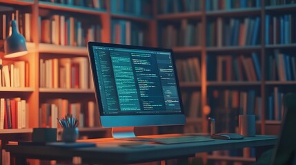Minimalist Online Library Interface in Evening Light. AI generated illustration