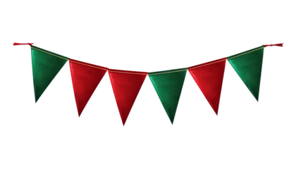 red and green bunting banner isolated on transparent background cutout