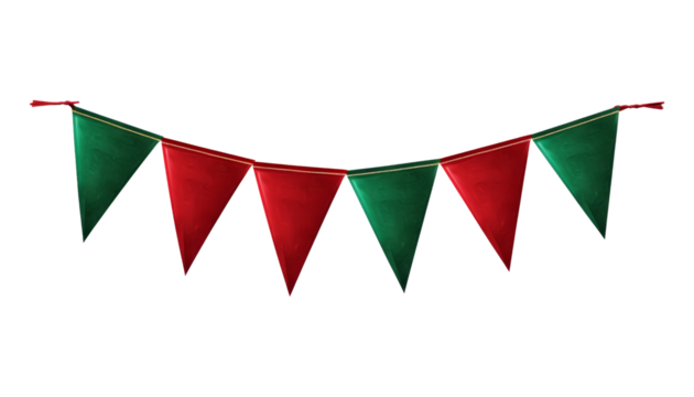 red and green bunting banner isolated on transparent background cutout