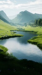 Serene Mountain Valley with Winding River