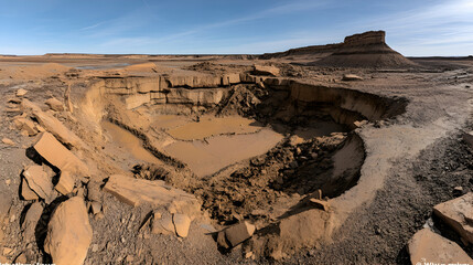 Fototapeta premium Sinkhole in the Desert, erosion, dry, cracked, ground, land