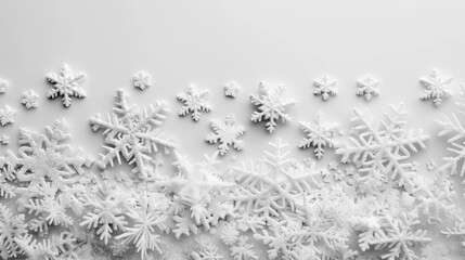 A snowy Christmas background with white falling snowflakes, isolated on white