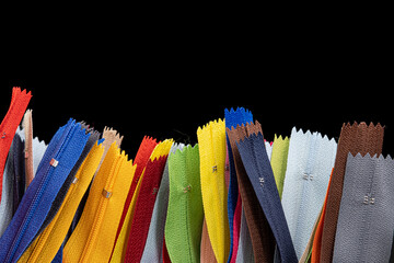 Multicolored Zippers or Zip Fasteners,  used for binding fabric or textile