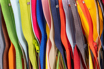 Multicolored Zippers or Zip Fasteners,  used for binding fabric or textile