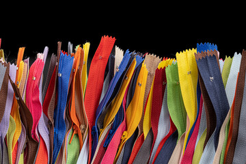 Multicolored Zippers or Zip Fasteners,  used for binding fabric or textile