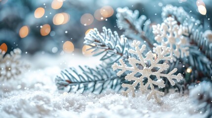 A snowy Christmas background with white falling snowflakes, isolated on white