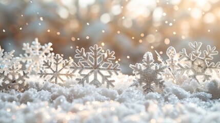 A snowy Christmas background with white falling snowflakes, isolated on white