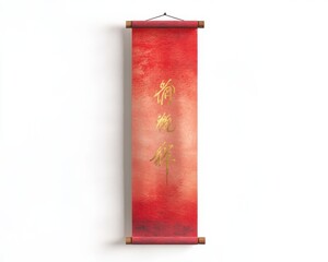 Elegant red scroll with intricate golden symbolism for cultural significance.