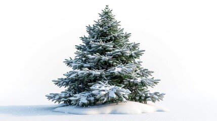 Fototapeta premium A snowy Christmas tree with falling snowflakes, isolated on white background