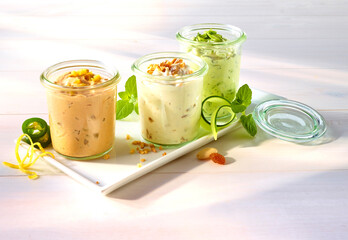 Dreierlei Dips Tomate Knoblauch Gurke, Dressing, Knoblauch, jalopenos, Sosse, 