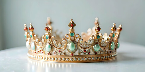 Obraz premium Detailed Close Up of Reyes Magos Traditional Crowns with Intricate Designs and Festive Embellishments for Photo Stock Concept - Perfect for Magazine Advertisements and Banners with Copy Space