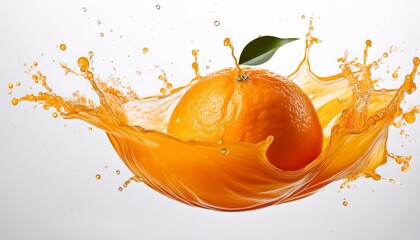 splash of orange juice on blank white background
