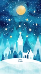 Minimalist Christmas landscape with "Merry Christmas" in subtle lights along the horizon, leaving the upper part blank for text