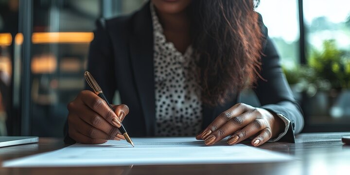 Empowered boss woman strategically plans success with focused writing skills