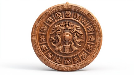 Intricate wooden shield symbolizing protection and cultural heritage.