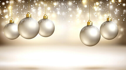 A white background with a bunch of gold christmas ornaments