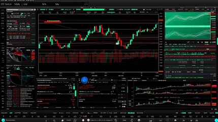 Interactive trading dashboard displaying candlestick charts trendlines and various technical indicators that reveal a strong upward movement in the market