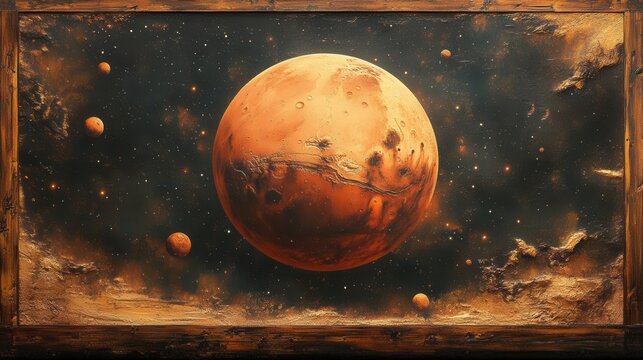 personalized mars-themed name postcard featuring vibrant cosmic colors and celestial elements, perfect for decor, inviting a sense of exploration and creativity in design