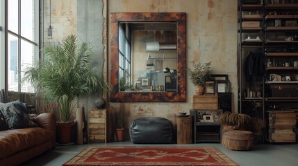 Eclectic Loft Entryway with Bold Decor Elements