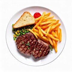 Deliciously grilled steak with fries and salad ready to be savored