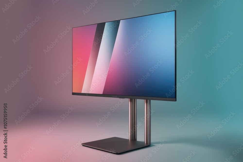 Poster a sleek modern monitor with a metal stand and a gradient background.