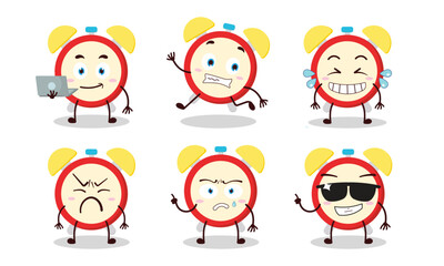 funny clock character with many pose activity design illustration