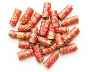 Traditional festive decorations featuring red and gold designs for celebrations.