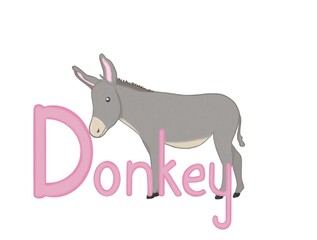 Isolated illustration of cute donkey for kids alphabet 