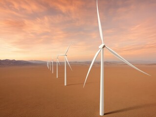 Fototapeta premium Wind turbines standing tall against a beautiful sunset sky.
