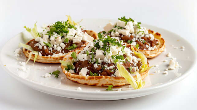 Sopes with Refried Beans, Lettuce, and Crumbled Cheese