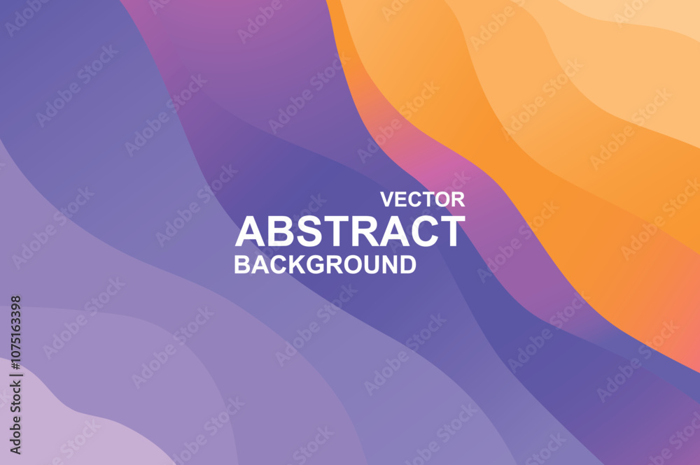 Fototapete Abstract background with wavy and curvy layered shapes in gradient colors from purple to orange. Decorative wallpaper with vibrant dynamic effect of rippled diagonal line forms. Vector illustration