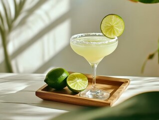 Martini with lime and salt in a glass, photo, close-up, with free space for text, in the sunshine

Keywords language: English

